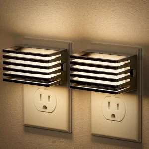 1W Fence-Style Square Plug-In Night Light Soft White LED Lighting for Bedroom and Hallway