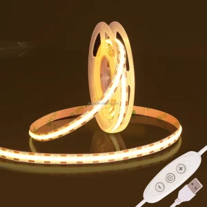1m/2m/3m 5V COB LED Strip Light, 8mm, 480 LEDs/m, CRI90+, USB Plug, Dimmable, Flexible