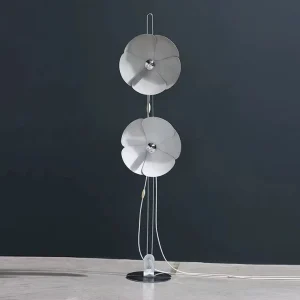 1pc 2 Tier Floral Disk Floor Light Artistic Petal Shade Slim Metal Rod Warm Glow Standing Lamp for Bedroom Hotel