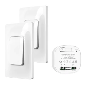 2 Button 1 Receiver US Wireless Kinetic Energy Wall Switch Long-Distance Battery-Free Self-Generating Lamp Switch