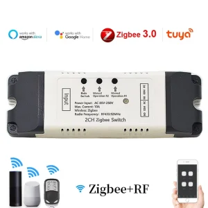 2-Channel Zigbee RF Relay Module, AC/DC 7-32V, for Garage Doors and Home or Hotel Use, PC Material