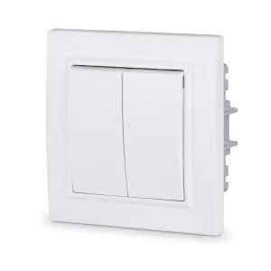 2 Gang 1 Way Double Rocker Wall Light Switch 84*84mm White Plastic EU Standard Flush Mount Wall Switch 10A 25oV for Home Hotel
