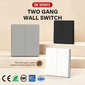 2 Gang 1 Way Light Switch Soft Touch Matte Frameless PC Plate Wall Switch