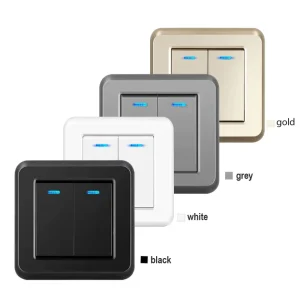 2 Gang 1 Way Residential Wall Switches with LED and PC Panel European Standard