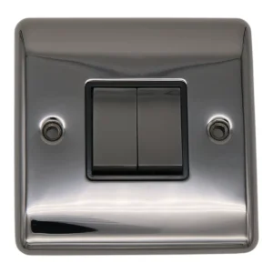 2 Gang 2 Way Black Nickel Polished Brass Plate Wall Switch and Socket