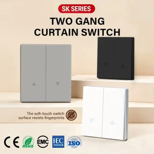 2 Gang Curtain Control Switch 10A 250V Soft Touch Matte PC Frameless Plate EU Standard Plastic Wall Switch