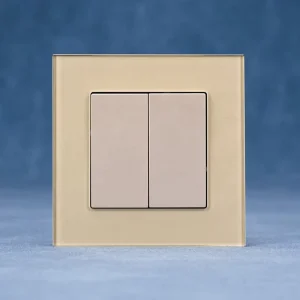 2 Gang Gold Light Switch Tempered Glass Panel Double Pole 1 Way/2 Way Wall Switch