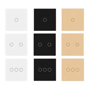 2 Gang White Black Gold Battery-Powered RF433MHz Wireless Glass Touch Switch Panel 86x86mm