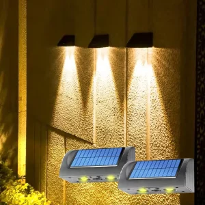 2 LED IP65 Solar Garden Fence Wall Light Auto Open All Night Lighting with Lithium Battery Water Resistant Dual Color Temp