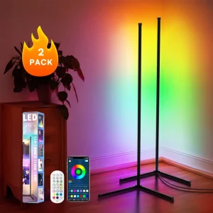 2 Pack Corner Floor Lamp RGB Lamp Modern Mood Lighting App Control and Sturdy Base for Effortless Setup