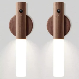 2 Pack Motion Sensor Light Indoor Night Light Wall Sconce Wooden Rechargeable Portable Magnetic Battery Operated LED Night Light