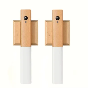 2-Pack Rechargeable Portable Wooden Indoor LED Wall Sconces with Magnetic Motion Sensor