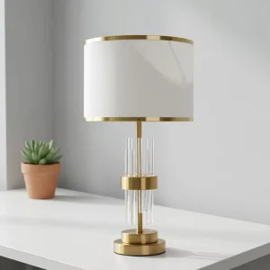 2 Piece Modern Bedside Table Lamps Gold Glass Desk Lamp 3 Channel Adjustable Touch Control USB C+A Port AC Socket E26 Bulb Base