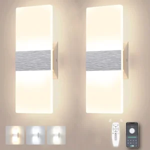 2-Piece Smart Dimmable Aluminum Wall Light Set Silver 12W 3CCT Remote and App Control