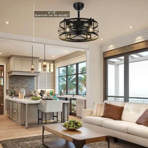 20-Inch Caged ABS LED Ceiling Fan Light, 5 Blades, Remote Control, Kitchen Bedroom Farmhouse Style