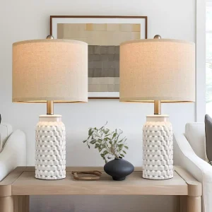 20.5 Inch Modern White Ceramic LED Dimmable Table Lamp for Bedroom Living Room Office Home Decorations with 3 Year Warranty