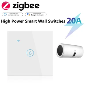 20A High Power Water Heater Smart Switch Zigbee PC Tempered Glass Wall Switches for Smart Life App Control Back Light