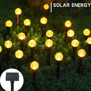 20LED IP65 Solar Powered Cracked Glass Globe Stake Lights Ground Plug String Lights Waterproof Garden Yard Walkway Patio Decor