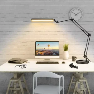 20W Long Arm Folding Dimmable Workstation Lamp Engineer Design Painting Computer Desk Screen Eye Protection Metal Clip Desk Lamp