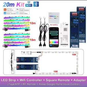 20m RGBW COB digital LED strip light with app, RF remote, and voice control, cuttable WS2811
