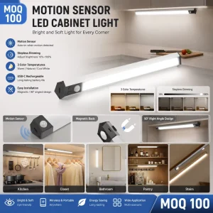 2200 mAh Rechargeable Wireless LED Motion Sensor Strip Light with Aluminum Alloy Housing for Office and Bedside