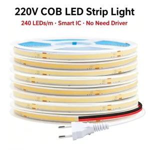 220V COB LED Strip 240 LEDs/m Smart IC Driverless Indoor Decorative Lighting