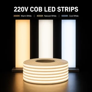 220V COB LED Strip Light 288 LEDs/m Dotless Flexible Waterproof Linear Ribbon 3000K-6000K Multi-Color Temperature Indoor Decoration