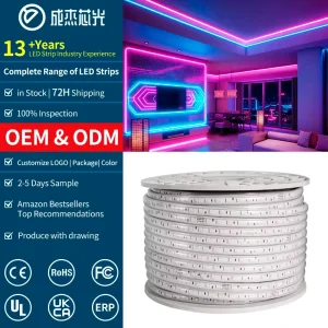 220V High-Voltage 5050 RGB LED Strip 60 LEDs/m IP65 Waterproof Self-Adhesive Flexible Tape Light Landscape Remote Control