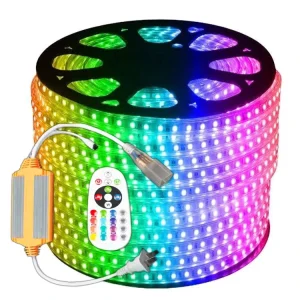220V Waterproof RGB LED Strip 5050 SMD LED Smart Strip Lights Remote Controlled LED Strip Lights Work with Remote