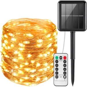 22M 200 LEDs Copper Outdoor Waterproof Solar Powered Garden Light Remote Motion Sensor IP65 Rated Christmas Holiday Decoration