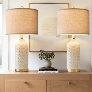 24.25″ Table Lamps Set of 2 Modern Ceramic Lamps for Living Room Bedside Lamp Gold for Night Stands Boho Bedroom Lamp Farmhouse