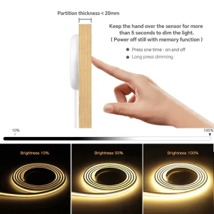 24V 2m 3m 5m 10m COB Cabinet Light Kit with Touch Dimmer and Hand Scan No-Hole Installation
