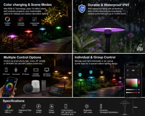 24V 6W IP65 Smart RGB IC Aluminum Pathway Light with App and DMX Control, Rechargeable Dimmable 300 Lumen