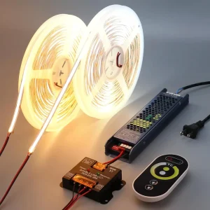 24V CCT COB LED Strip Light Kit 2700K 6500K Tunable White Dimmable LED Tape Light Remote Power Supply for Bedroom Indoor Decor
