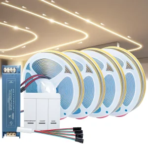 24V COB LED Strip Light with Running Water Effect, 360 LEDs/m, CRI Ra 90, White, App and Remote Control