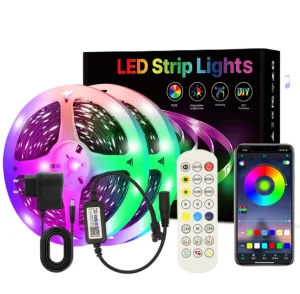 24V RGB 5050 Flexible LED Strip Light 32ft Multi-Color Music Sync Smart LED Remote Bluetooth Compatible Neon Light