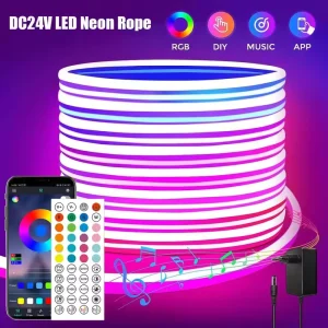 24V Waterproof Neon LED Strip Light 15M 20M 30M RGBIC Music Sync APP Control