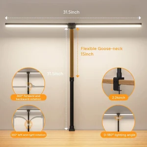24W DC Ultra Bright LED Adjustable Desk Clamp Light Metal Modern Aluminum No Blue Light Memory Function for Home Office