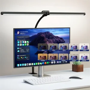 24W New Design DC Powered Remote & Touch Control RGB LED Dual Head Desk Lamp with High CRI 90 for Office Computer Monitor
