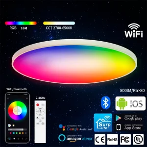 24W RGB Smart LED Ceiling Light with App Control, Modern Surface-Mounted Design