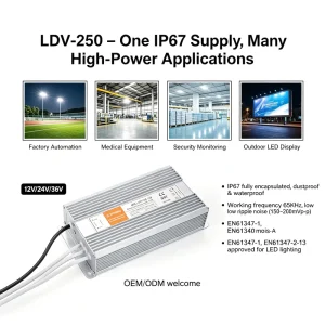 250W 12V 24V IP67 Waterproof Single-Output LED Driver Switching Power Supply for LED Lighting and CCTV