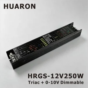 250W 12V DC Triac Dimmable 0-10V CV LED Lighting Power Supply with 0.01-100% Linear Control and 90% Efficiency