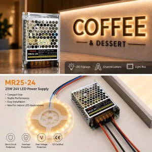 25W 24V 1A AC-DC LED Driver Transformer Single Output for Indoor LED Lighting Industrial CE 87% Efficiency