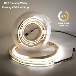 2700K 6500K Dual color CCT Dimmable 12V Running Water Flowing Cob Led Strip Light 10mm Cri 90 576Led M Flexible Tira Led Cob