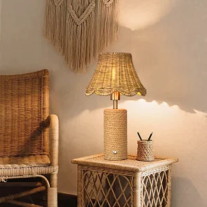 2700K Modern Rechargeable Table Lamp Cordless Indoor Lighting Bedroom Replaceable Rattan Bamboo Lampshade Led Table Lamp