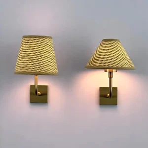 2700K Nordic Cordless Wall Lamp with Replaceable Lampshade and Rattan Shade