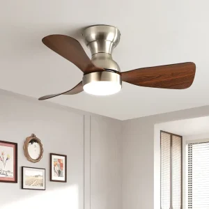 28.3-Inch Wooden Ceiling Fan with LED Lights, BT and Remote Control