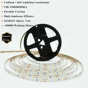 2835 LED Strip Light 5m/10m Roll DC 12V/24V 60 LEDs 5/8/10mm PCB White 2700K/3000K/4000K/6500K for Home and Showcase Lighting