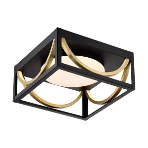 28W Flush-Mount LED Ceiling Light with Plastic Shade, Black and Soft Gold, ETL Listed