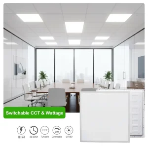 2x2ft Aluminum Recessed White Backlit IP44 3CCT LED Panel Light for Offices and Meeting Rooms
